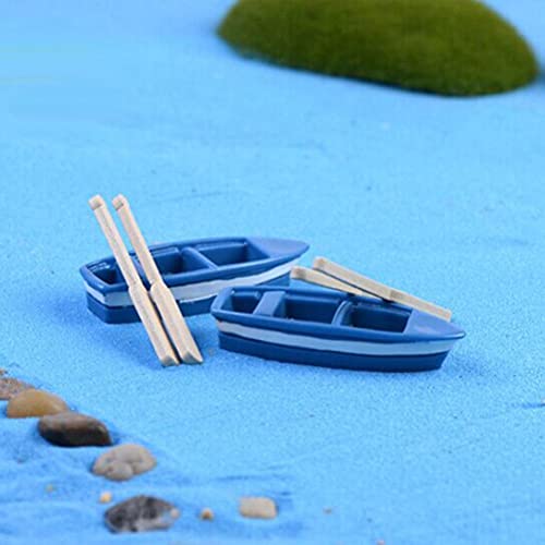 zalati Mini barco de pesca con remo, 2 piezas en miniatura de micro paisaje con palas, adornos para decoración de construcción de piscina de casa de juguete