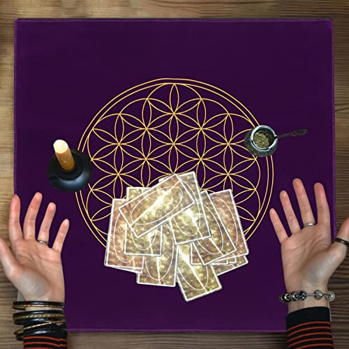 ZEBROAU Tarot Cards - tarot con celosía cristal la flor la vida, con bolsa cartas del tarot, suministros brujería y mantel dorado negro (19 x 19 pulgadas)