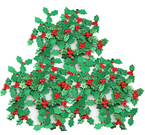 Zhiheng Paquete de 100 apliques de Navidad con diseño de bayas y hojas de acebo con láser de confeti para decoración de mesa de Navidad