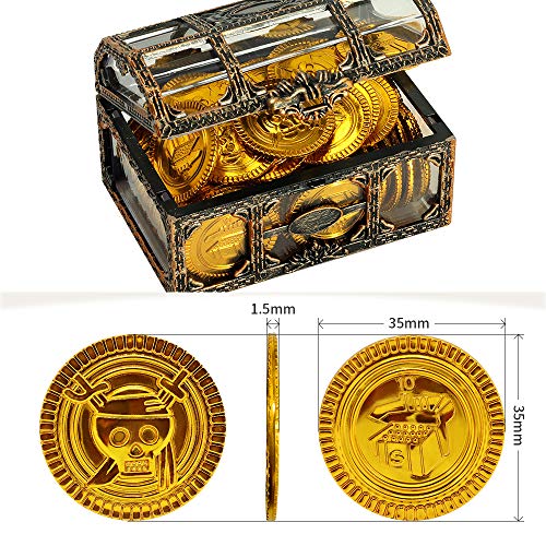 ZoneYan Monedas Oro Juguete, 100 Monedas de Oro Pirata, 100 Gemas de Colores Piratas, Monedas de Oro y Gemas Piratas del Tesoro Pirata, Niños Búsqueda del Tesoro y Regalos de Fiesta