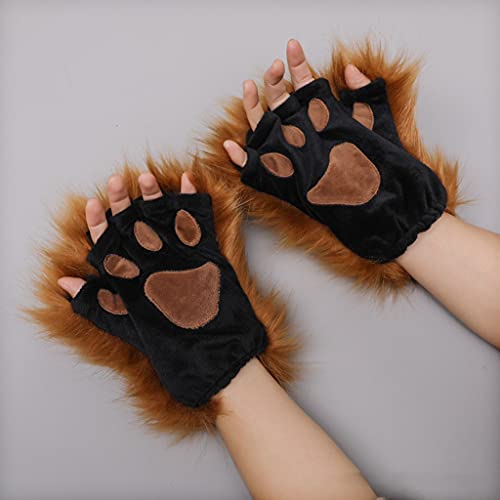 1 par de guantes hinchados de pata medio dedo guantes de anime gótico peludo, D, D
