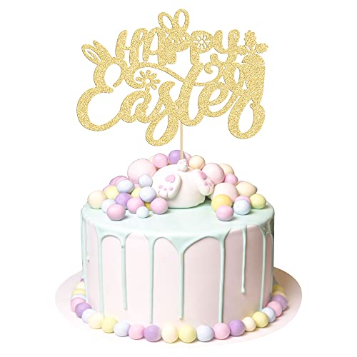 1 pieza de decoración para tartas de Pascua con purpurina dorada para conejo, zanahoria, baby shower, suministros de fiesta de cumpleaños para niños