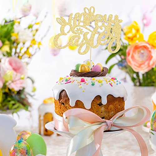 1 pieza de decoración para tartas de Pascua con purpurina dorada para conejo, zanahoria, baby shower, suministros de fiesta de cumpleaños para niños