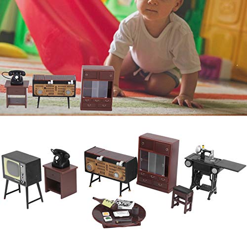 1:18 Juego de Muebles para muñecas en Miniatura, Mesa en Miniatura simulada en Miniatura máquina de Coser por Radio teléfono casa de muñecas Juguete decoración del hogar Escena de Disparo