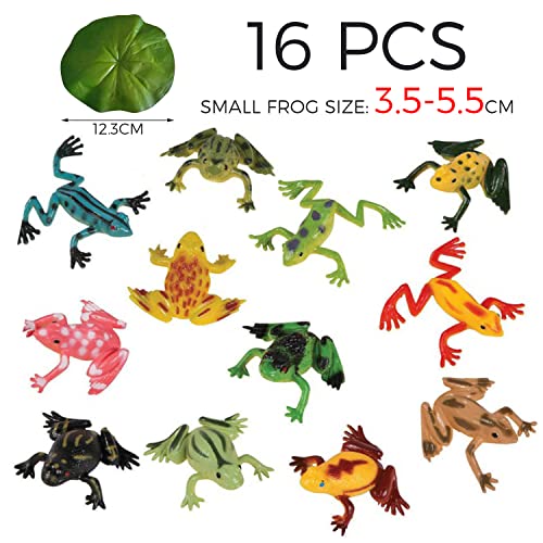 12 Modelos de Rana de plástico Coloridos con Hojas de Loto Artificiales, Ranas de simulación Tropical, Juguetes de reconocimiento de Animales para niños, decoración Flotante para estanques