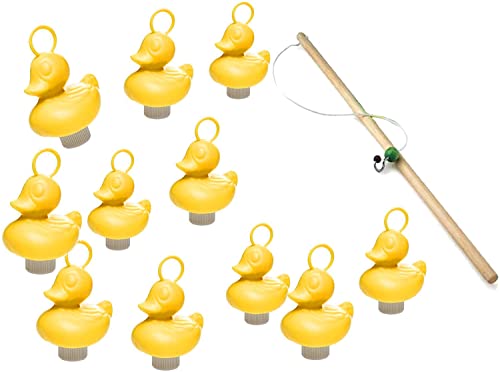 12 patos amarillos + 1 caña de madera estable – Pesca de patos, amarillo, juego de pesca, pato, pato, pesca, juego de pesca para fiestas