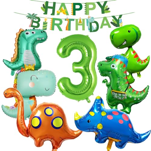 12 Piezas Globos Dinosaurios Cumpleaños, Verdes Globos de Papel de Aluminio Dinosaurios Decoración Cumpleaños Para Fiesta Cumpleaños de Selva Verde Niño Niña 3 4 5 Años(D-3 años)