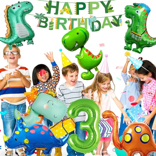 12 Piezas Globos Dinosaurios Cumpleaños, Verdes Globos de Papel de Aluminio Dinosaurios Decoración Cumpleaños Para Fiesta Cumpleaños de Selva Verde Niño Niña 3 4 5 Años(D-3 años)