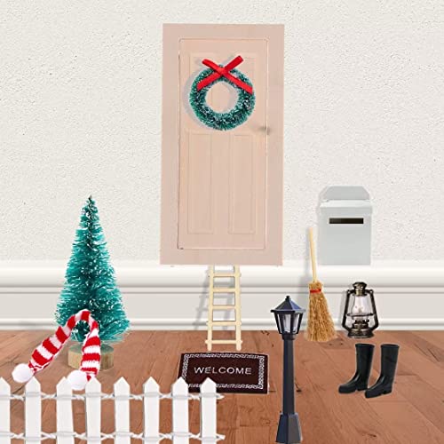 12 Piezas Miniatura Puerta de Hadas de Navidad, Miniature Puerta de Elfo Navidad, Juego de Puerta de Navidad En Miniatura, con Árbol de Navidad, Botas, Escalera de Madera, para Decoración Navideña
