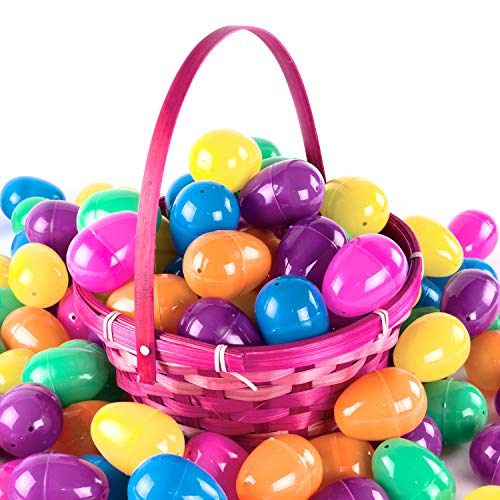 144 unidades de huevos de Pascua de plástico Surprise Toys bolsas de colores surtidos brillantes conchas vacías, cestas de manualidades para juegos de caza de fiesta (tamaño regular)