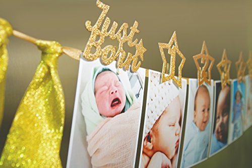 1er cumpleaños decoraciones de purpurina – Cartel de foto de hito mensual para recién nacido a 12 meses Guirnalda de 1 año de celebración con estrellas numeradas de 1 a 12 meses
