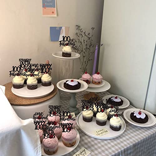 24 decoraciones para tartas de 100 cumpleaños Straight Outta 1923, decoración para cupcakes, decoración de cupcakes, 100 fabulosas decoraciones para tartas para 100 cumpleaños, color negro
