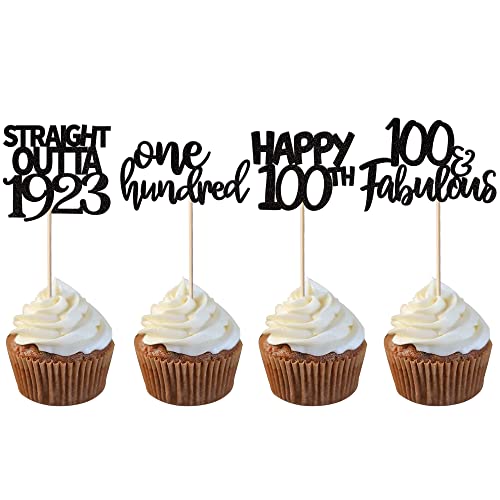 24 decoraciones para tartas de 100 cumpleaños Straight Outta 1923, decoración para cupcakes, decoración de cupcakes, 100 fabulosas decoraciones para tartas para 100 cumpleaños, color negro