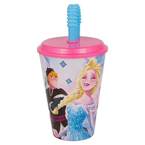2523; vaso con caña Easy Disney Frozen floral, capacidad 430 ml; producto de plástico reutilizable; NO BPA