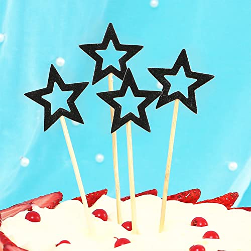 29 adornos negros para tartas de cumpleaños, decoración para tartas con temática negra, decoración para tartas de cumpleaños, estrellas brillantes, decoración para tartas de boda, fiesta de cumpleaños