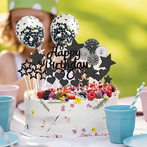 29 adornos negros para tartas de cumpleaños, decoración para tartas con temática negra, decoración para tartas de cumpleaños, estrellas brillantes, decoración para tartas de boda, fiesta de cumpleaños