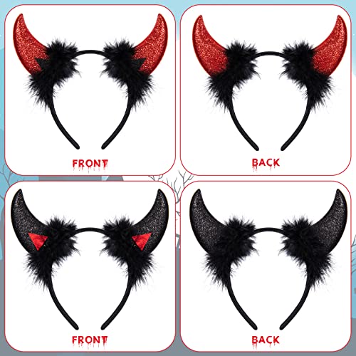 2pcs Cuernos Diablo Diadema Demonio Accesorio de Disfraz Diablesa Mujer Cuernos Demonio Accesorios Halloween para Adultos y Niños