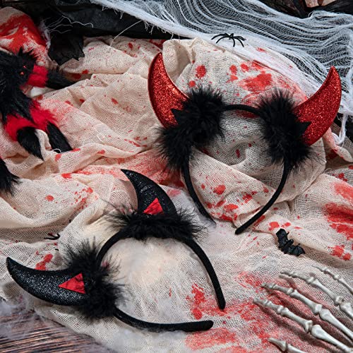2pcs Cuernos Diablo Diadema Demonio Accesorio de Disfraz Diablesa Mujer Cuernos Demonio Accesorios Halloween para Adultos y Niños