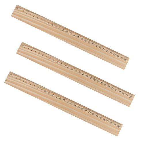 3 reglas de madera, regla de madera de 30 cm para niños con escala en centímetros, regla de madera pequeña impresa en un solo lado, regla de medición de notrash2003
