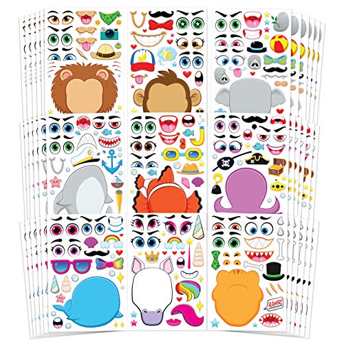 36 Animales Pegatinas Infantiles Stickers Set Haz tus propias hojas de adhesivos para mezclar y combinar animales con leones, monos y animales de fantasía, detalles cumpleaños infantiles