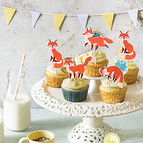 36 unidades zorros decoración para tartas de cumpleaños zorros cupcakes toppers Wild Animal Muffin decoración foxes cumpleaños cupcakes decoración para tartas baby shower cumpleaños temática fiesta