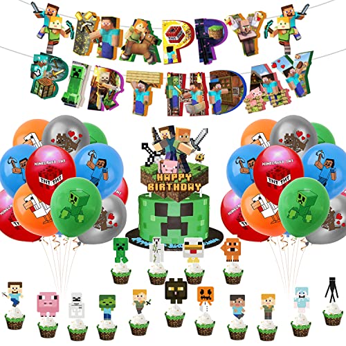 39 piezas Miner Gamer temática Decoración de fiesta,Miner Gamer Decoración de Fiesta de Cumpleaños,para decoraciones de fiesta de cumpleaños para niños y niñas (B)