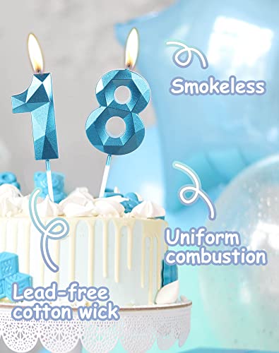 3D Velas de 18 cumpleaños, vela número 18, velas azules, vela de cumpleaños para pasteles, vela de feliz cumpleaños, velas de pasteles, decoraciones para tartas fiestas cumpleaño, bodas de celebración