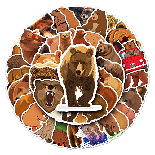50 pegatinas de oso marrón para botella de agua, portátil, teléfono, guitarra, monopatín, ordenador, maletín, bicicleta, oso de grizzly, estéticas para adolescentes, niños y adultos