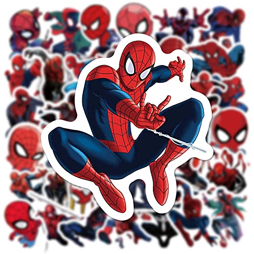50 pegatinas de Spiderman de Los Vengadores, de Marvel Superhero, para portátil, teléfono, guitarra, equipaje, monopatín, botellas de agua, impermeable, vinilo adhesivo para niños y jóvenes