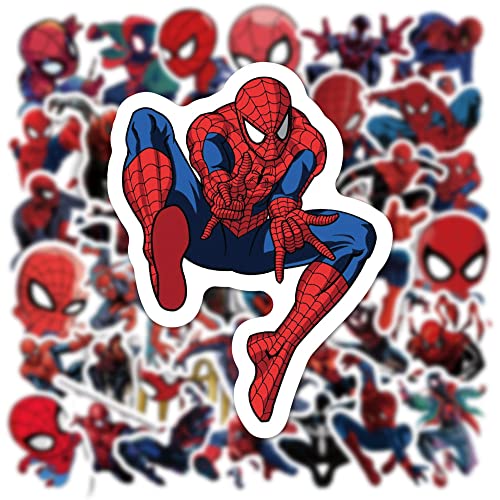 50 pegatinas de Spiderman de Los Vengadores, de Marvel Superhero, para portátil, teléfono, guitarra, equipaje, monopatín, botellas de agua, impermeable, vinilo adhesivo para niños y jóvenes