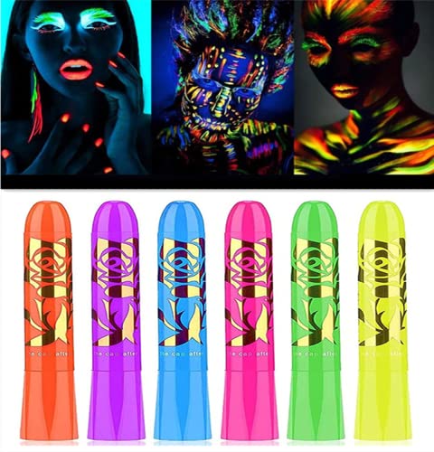 6 ceras luminosas para pintura facial, UV fluorescente, lavable, no tóxico, neón, para cara y cuerpo, kit de crayones para Halloween, Mardi Gras, fiesta de disfraces