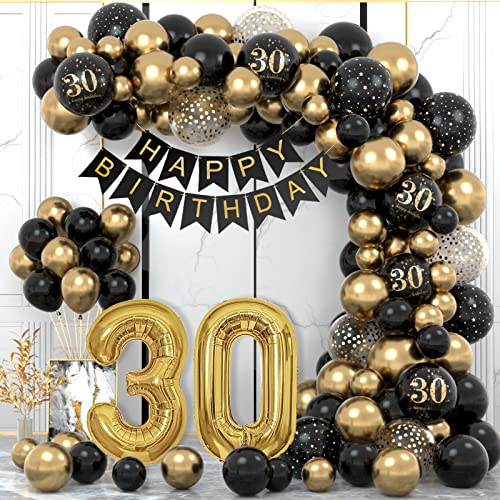 Aatpuss Decoración Cumpleaños, Globos De Cumpleaños De Oro Negro,Feliz Cumpleaños Decoracion,Decoraciones De 30 Cumpleaños Para Damas y Caballeros Decoraciones De Cumpleaños