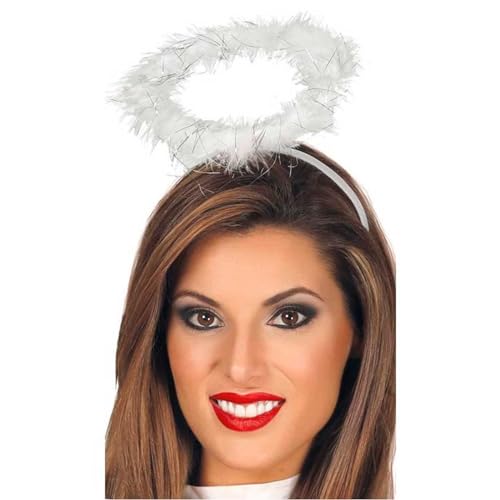 Acan Tradineur - Pack de 6 Coronas de ángel - Diadema con aro - Complemento para disfraz de carnaval, halloween, cosplay, fiesta, adultos, talla única. - Color Blanco