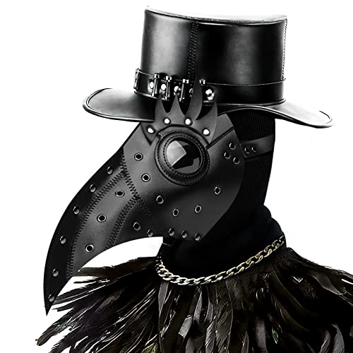 Achort Doctor de la Peste Máscara, Máscara de Carnaval y Halloween, Nariz Larga Steampunk Pico de Pájaro Disfraces de Gótico Cosplay Máscaras de Rock Máscara para Halloween Carnaval Cosplay (Negro)