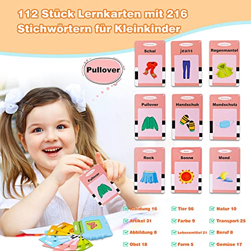 Actualización del alemán, Tarjetas didácticas parlantes para niños pequeños de 1 a 6 años, 112 Hojas con 224 Palabras, Juguete Educativo Audible, Interac