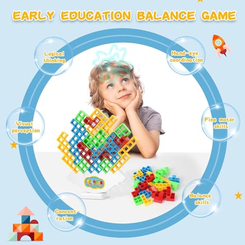 Afufu Tetra Tower Balance Game 48 Pcs, Juguetes Educativos Montessori Bloques de Tetris, Juegos Apilables Regalos para Niños y Niñas Juego Tetris Equilibrio, Balance Building Blocks