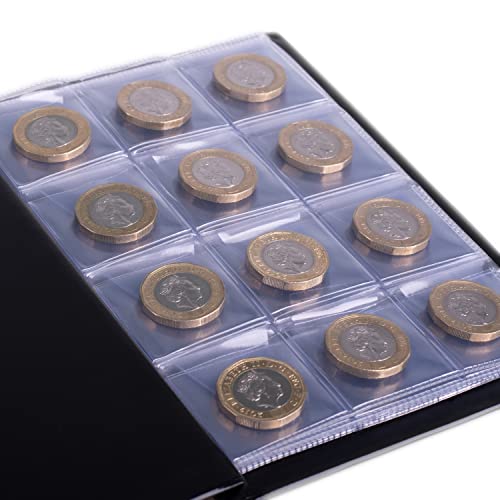 Álbum de la colección de monedas – 50 p £1 £2 A-Z 10 peniques 10 p – Mini práctico bolsillo de recogida – Proteger y almacenar 96 monedas – Álbum original de monedas SCHULZ en rojo
