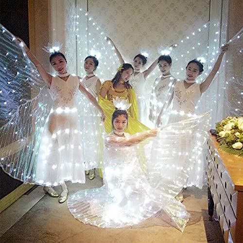 ALEOHALTER - Alas de danza del vientre LED Isis. Alas de mariposa iluminadas para disfraz de ángel con palos telescópicos, para espectáculo de escenario, Halloween, fiesta de Navidad