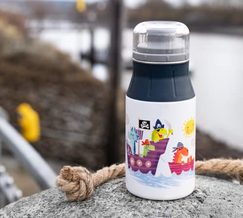 alfi Kids Bottle 400 ml, Sea Adventures, cantimplora Infantil de Acero Inoxidable, Absolutamente estanca con tapón de Rosca, Botella Ligera y Robusta, para Bebidas con Gas, sin Marcas de Huellas