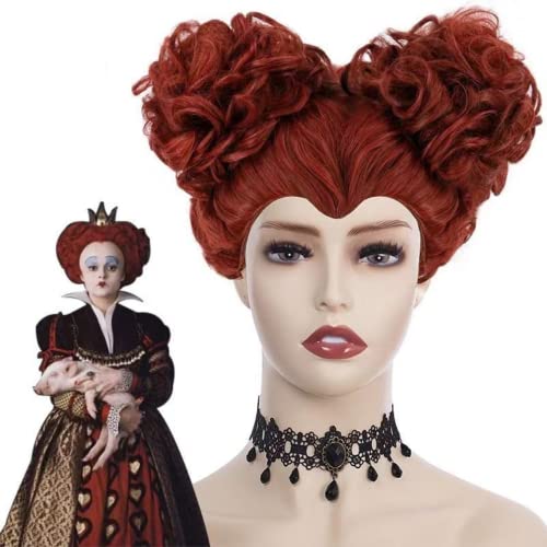 Alicia en el país de las Maravillas 2 espejo aventuras la reina de corazones Cosplay disfraz de Halloween peluca roja corta rizada bola cabeza bruja peluca