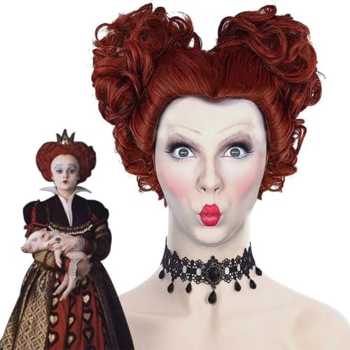 Alicia en el país de las Maravillas 2 espejo aventuras la reina de corazones Cosplay disfraz de Halloween peluca roja corta rizada bola cabeza bruja peluca