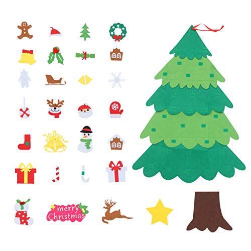 Amosfun Felt Christmas Tree DIY Christmas Tree Toy for Children Five Layer Patchwork Xmas Tree Wall Decorations Xmas Party Supplies
