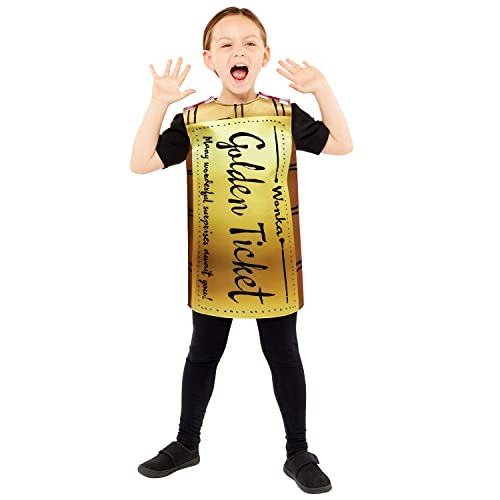 amscan 9916197 - Disfraz oficial de Roald Dahl Golden Ticket Wonka Bar para niños del Día Mundial del Libro Edad: 8-12 años