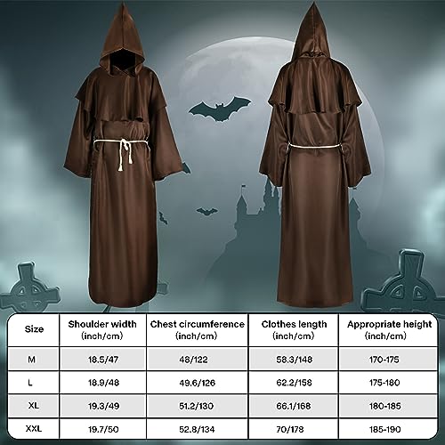 Amsixnt Disfraz de monje medieval,túnica sacerdote de halloween,traje de fraile,vestido de monje,para fiestas de disfraces, Halloween, Carnaval (Marrón,XXL)