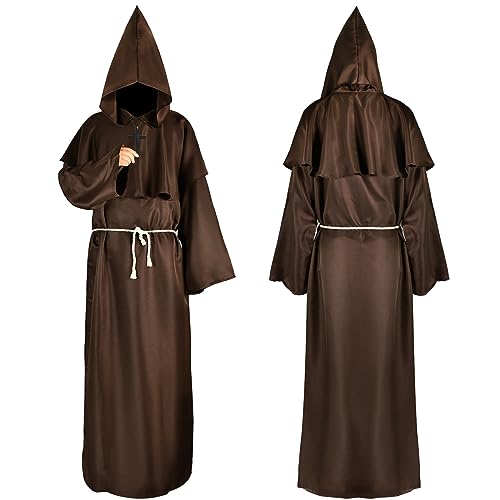 Amsixnt Disfraz de monje medieval,túnica sacerdote de halloween,traje de fraile,vestido de monje,para fiestas de disfraces, Halloween, Carnaval (Marrón,XXL)