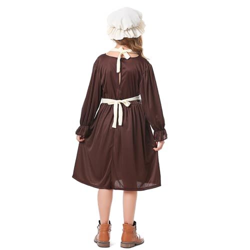 ANFUTON Disfraz de sirvienta victoriana para niñas, vestido medieval de aldea victoriana con gorro de fregona, disfraz victoriano para niñas (multicolor, M)
