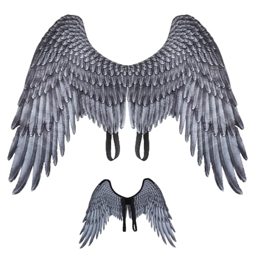 Angel Wing for Kids Unisex 3D Tamaño libre Feather Realistic Alas de Angel Alas de ángel Santa de hombro elástica alas no tejidas Cosplay Cosplay Wings Alas disfraz de cosplay gris