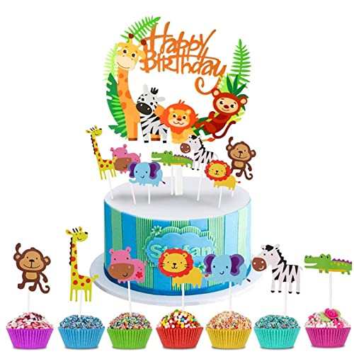 Animales Cupcake Toppers, Animales Decoraciones Torta para Decorar la Tarta de Niños Cumpleaños, Selva Cake Topper Baby Shower Fiesta de Tartas Adornos