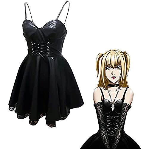 Anjinguang Death Note Misa Amane Disfraz Gótico Negro Disfraces Anime Misa Cosplay Vestido Completo para Mujeres Niñas Halloween Fiesta D