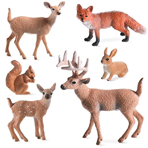 ANTIOCH Figuras de Animales Bosque de 6 Piezas, Figuras de Criaturas Bosque, Ardilla, Ciervo, Conejo, Figuras Familiares, Juguetes en Miniatura
